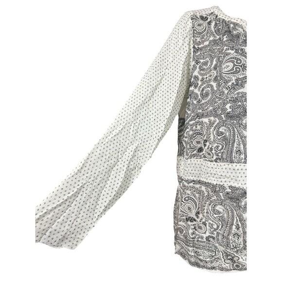 Lucky Brand Boho Peasant Top Small Black White Paisley Print Long Sleeve - Picture 4 of 9